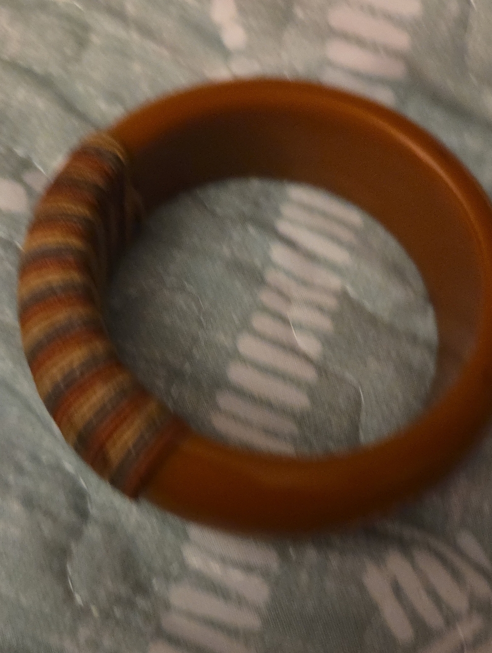 Wrapped Tabacco-Brown Resin Bangle Bracelet with Multicolor Thread Accent